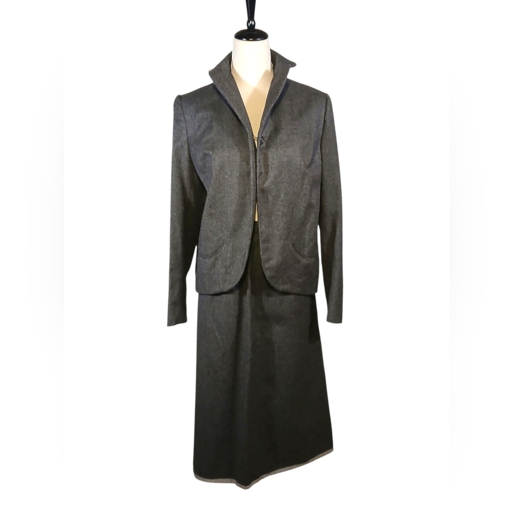 Vintage Grey Wool Skirt & Jacket Suit